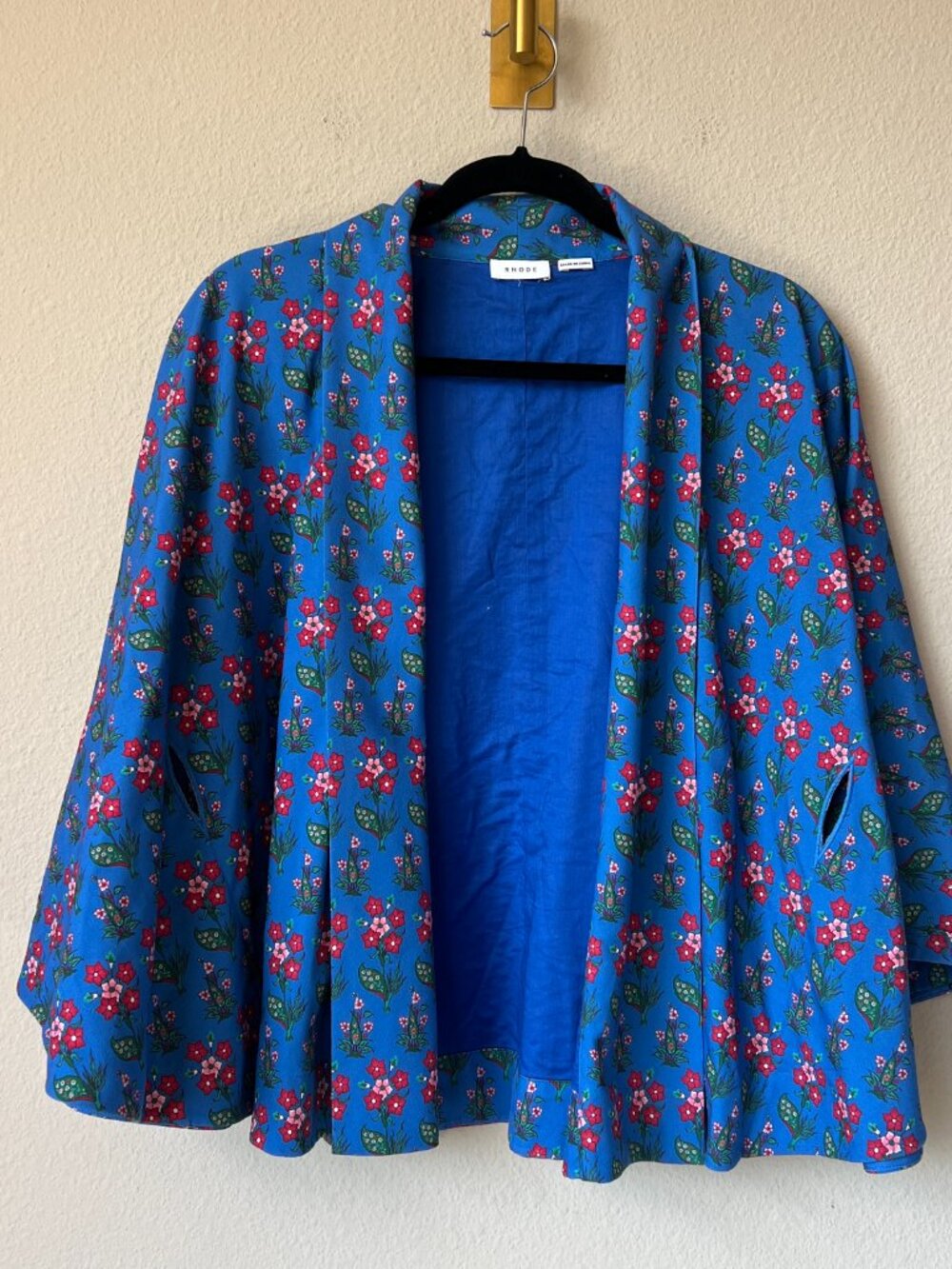 Rhode Blue Red Floral Wrap Effect Crepe Top - Picture 2 of 5